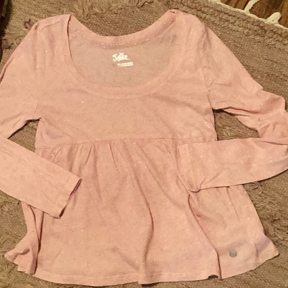 JUSTICE GIRLS PINK SILVER METALLIC BABYDOLL LONG SLEEVE SMOCK TOP SZ. 8 - Picture 4 of 5